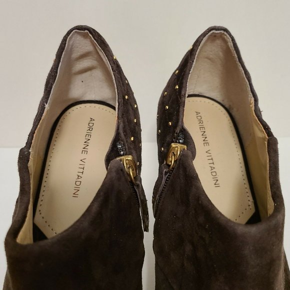 Adrienne Vittadini Women's Studded Brown Kid Suede Fine Leather Upper Heels 11 M - Picture 9 of 12